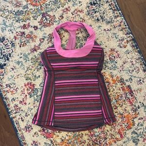 Lululemon Athletica Pink and Red Striped Halter Top